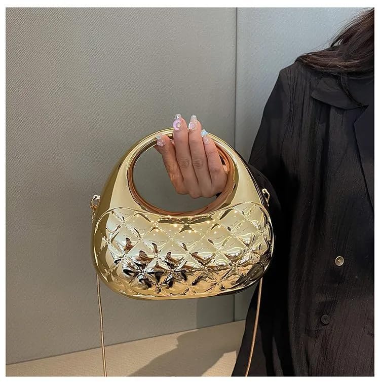 Image of Metallic Acrylic Evening Handbag for Women | Crossbody Sling Bags with Detachable Chain Strap Glossy Stylish Ladies Girls Small Size Cute Party Wedding Bag