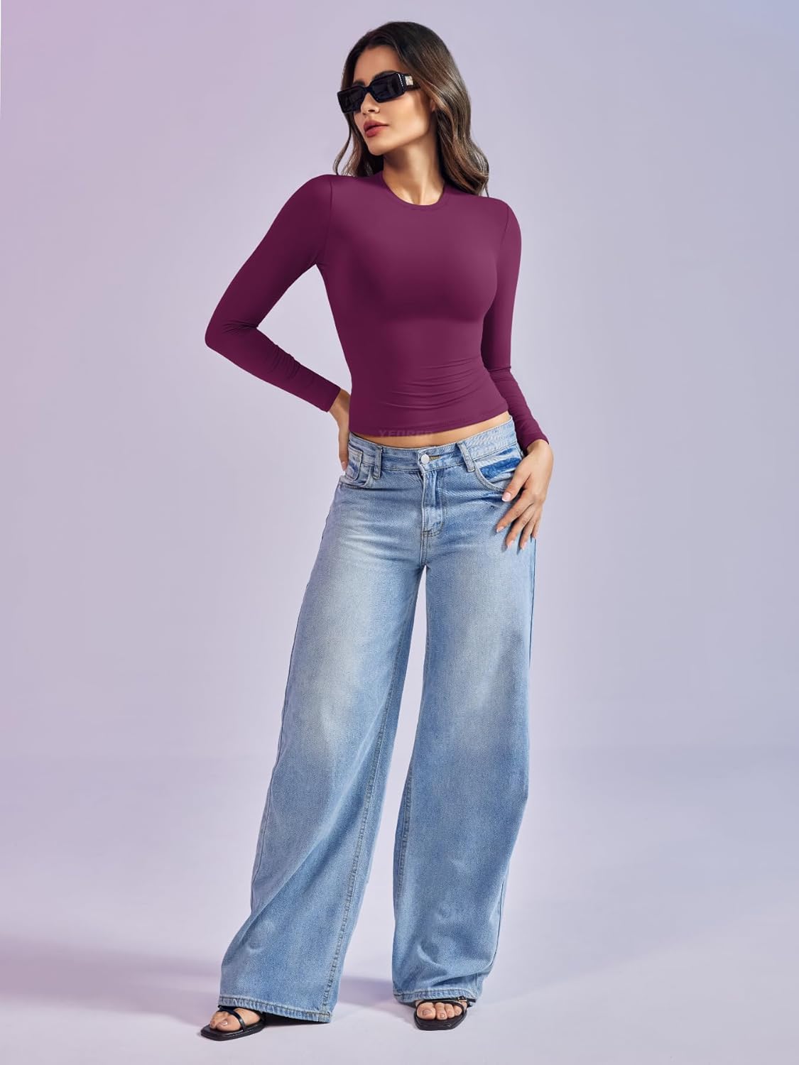 YEOREO Long Sleeve Shirts for Women y2k Tops Double Lined Basic Tee Crew Neck Going Out Sweeney Workout Undershirt - Image 8