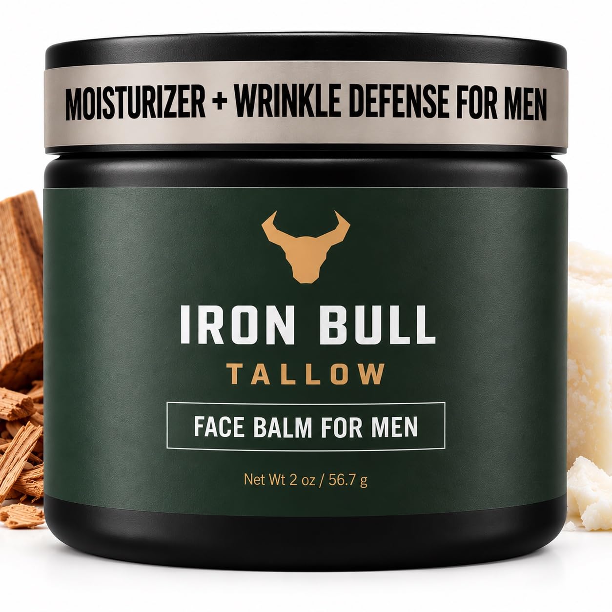 Iron Bull Beef Tallow Face Moisturizer for Men with Hyaluronic Acid, Jojoba Oil, 2 oz