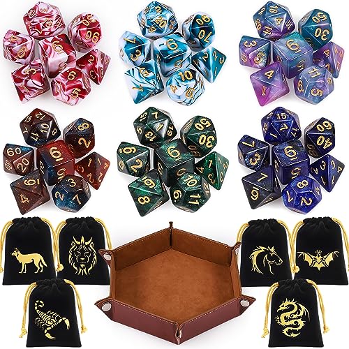 CiaraQ Polyhedral Dice Set - DND Role Playing Dice for Dungeons and Dragons RPG Table Games, Multi-Color, 42pcs
