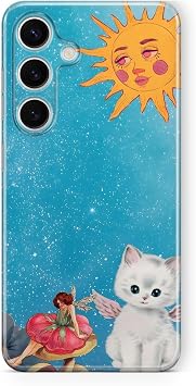 Samsung Galaxy A15 ile Uyumlu G ne li Peri ve Melek Kedi Desenli  effaf Telefon K l f