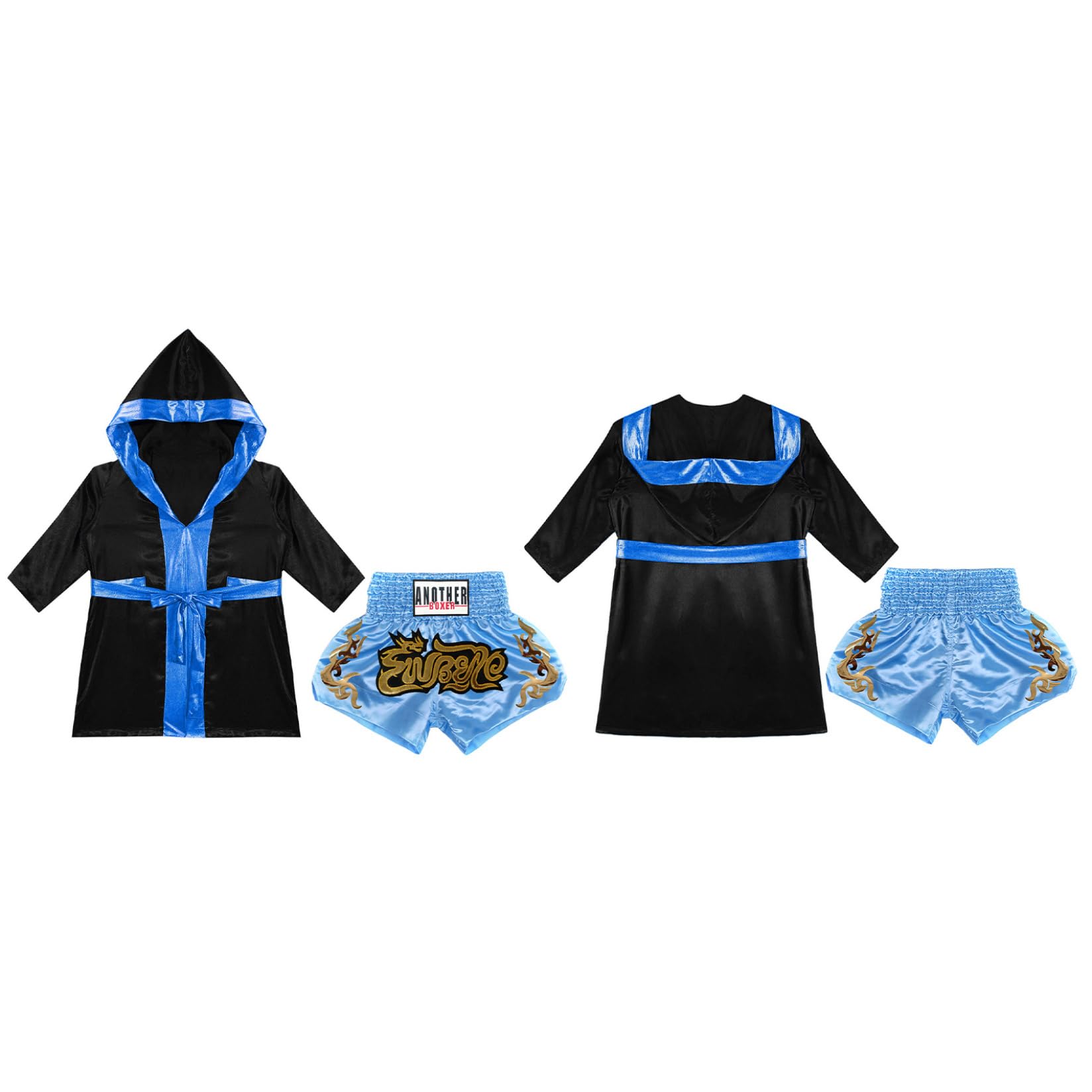 Runhomal Dziecięcy chłopiec zestaw Muay Thai boks strój z szortami MMA szlafrok bojowy Muay Thai kick boks 5-16 lat