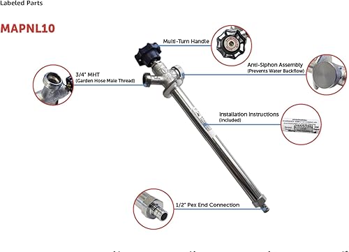 Miniatura 2 de Merrill MFG MAPNL10, grifo antisifón para exteriores sin escarcha, 10 pulgadas, conexión PEX de 12 pulgada