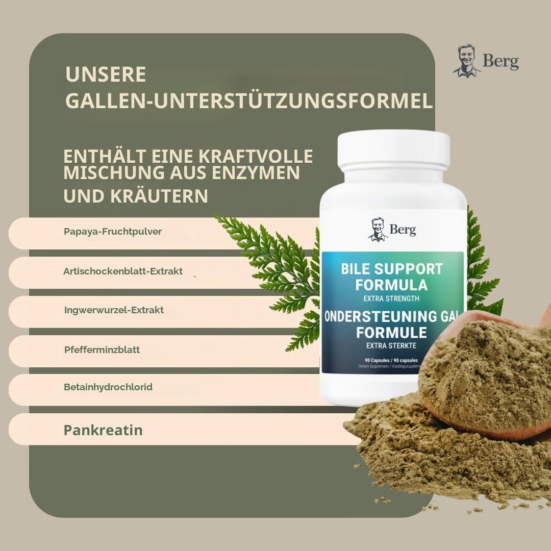 Berg Gallenblasen-Unterstützung Extra Stark – Mit Betain HCL, Pankreatin, Cholin & Verdauungskräutern – 90 Kapseln