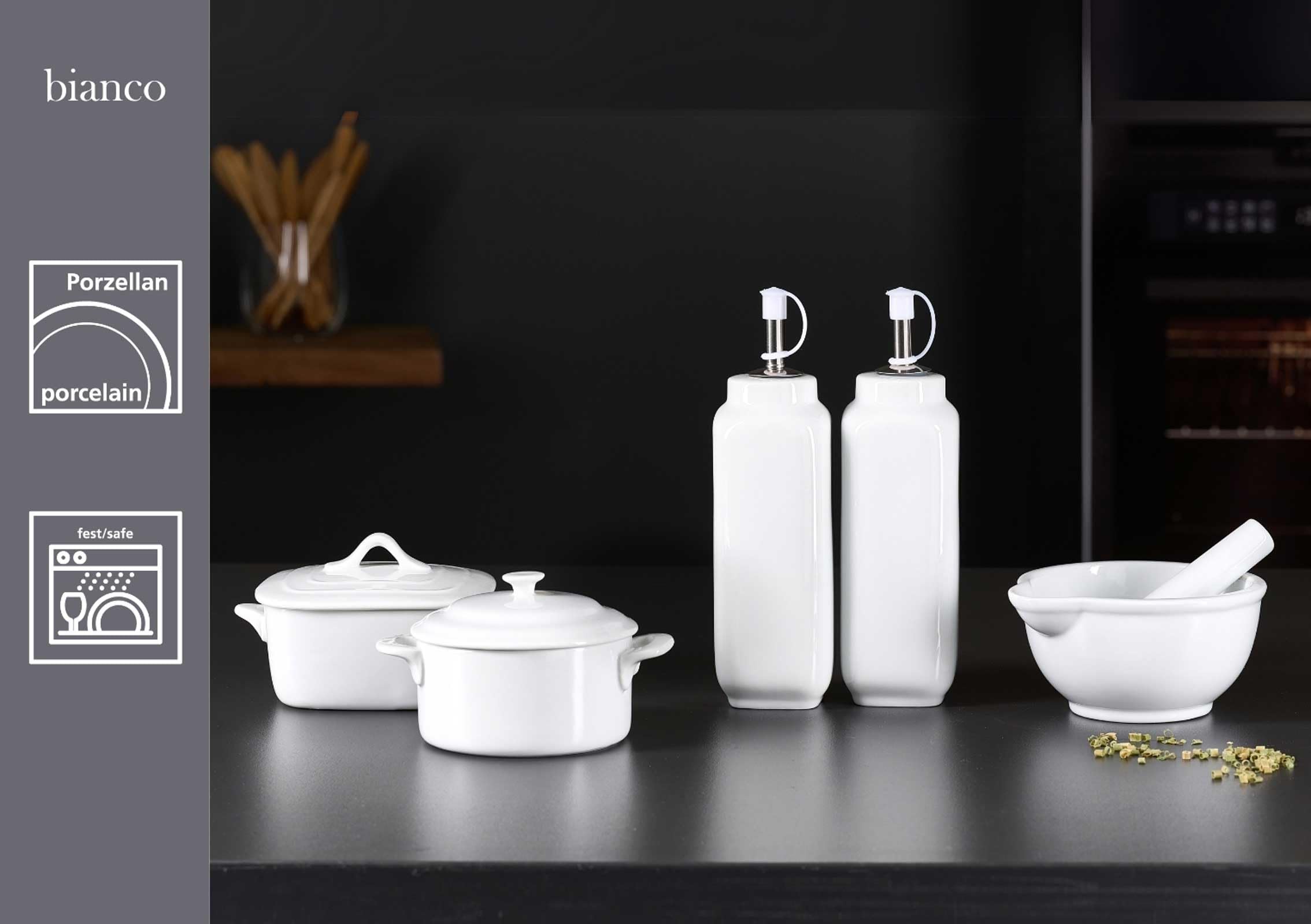 Ritzenhoff & Breker Bianco Essig -/Öl-Flasche 9,5 cm 6er Set, Weiß | Porzellan, Spülmaschinenfest & Mikrowellengeeignet, Klassisches Geschirr