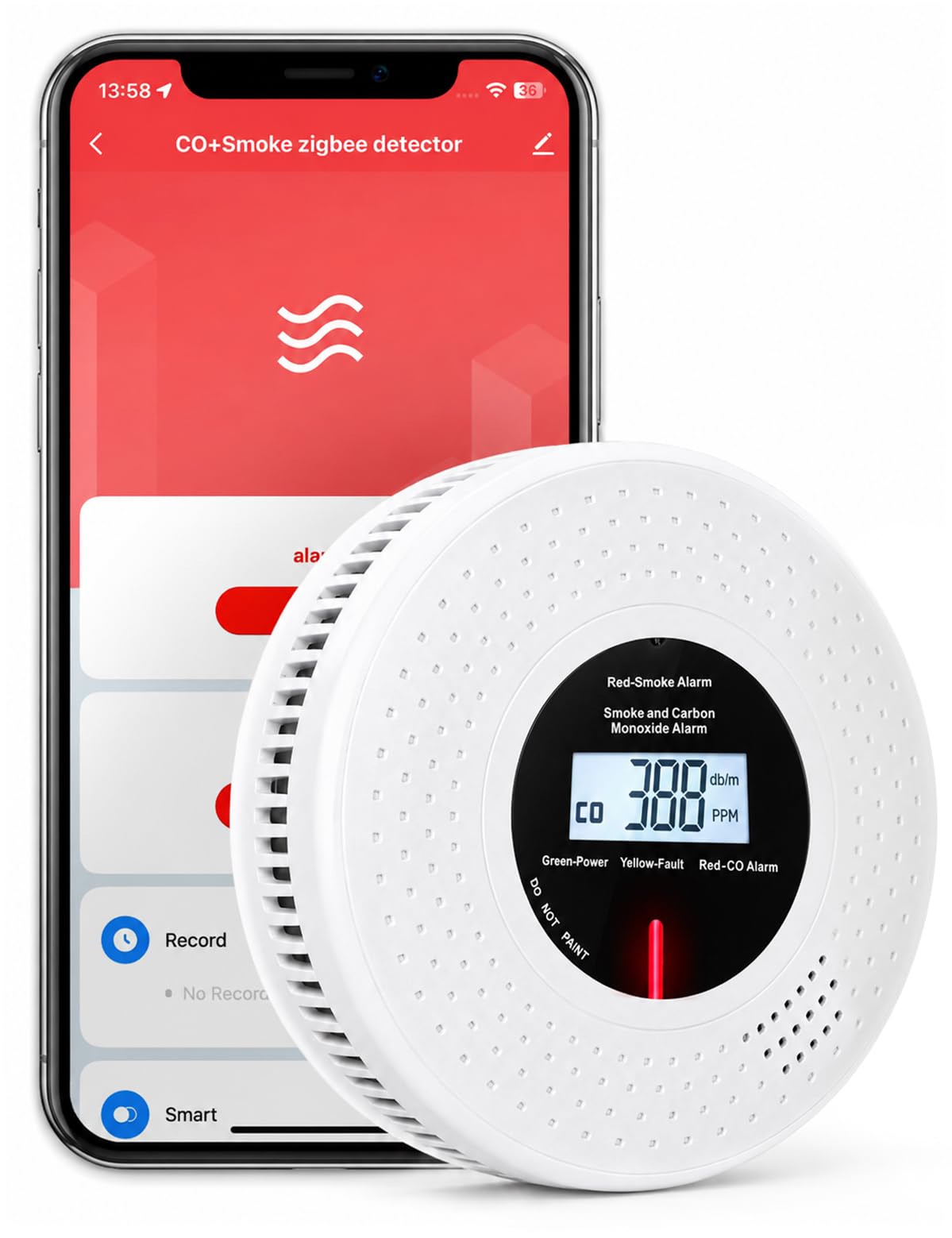 MOES Rauch- CO-Melder Smart, 10 Jahren Sensorlebensdauer, App-Alarm, 85 dB | Zigbee-Gateway erforderlich, LCD-Echtzeitdaten, App-Steuerun, Nach EN 14604 und EN 50291 geprueft, Batteriebetriebener