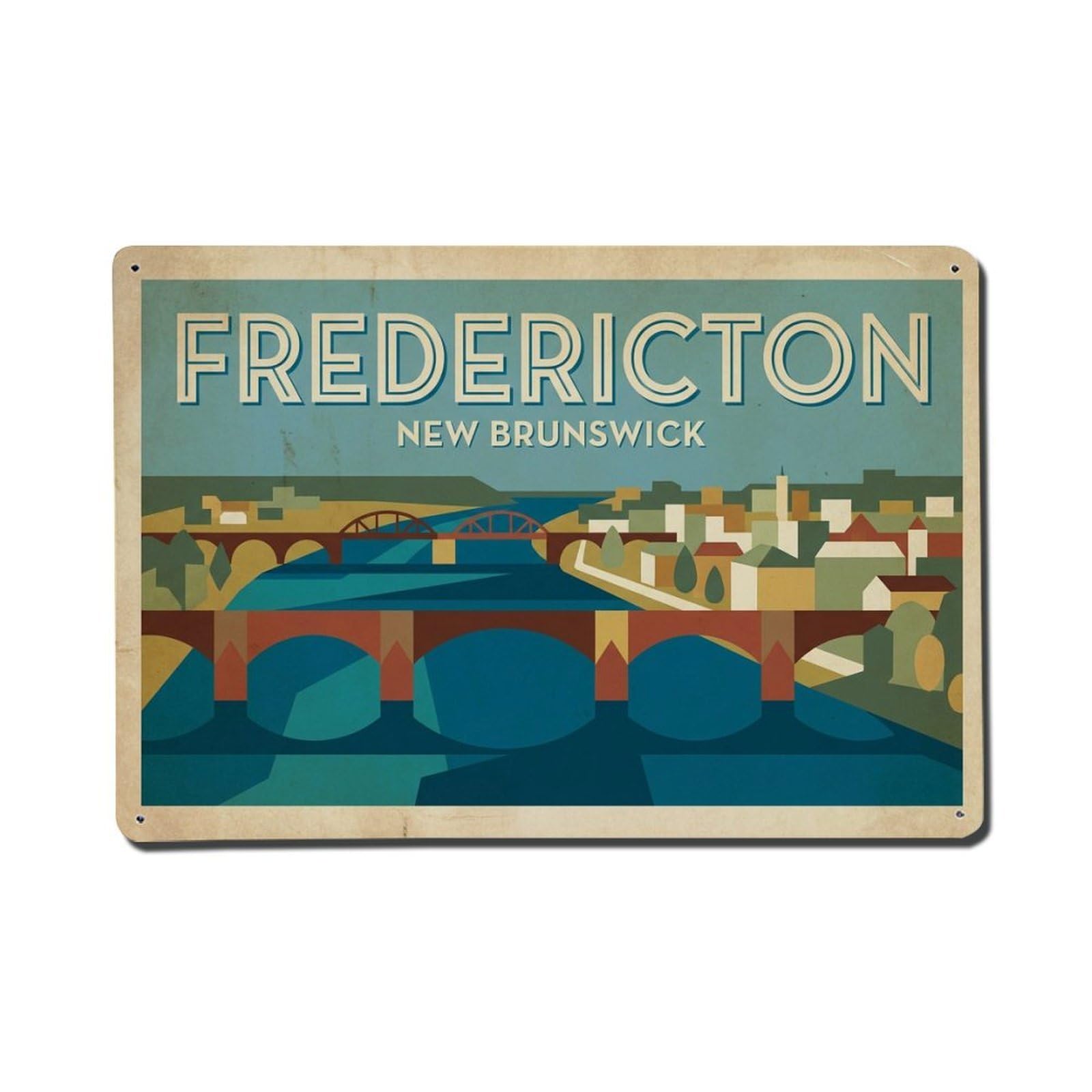 Xanthor Style Travel Vintage Canada Fredericton Metal Tin Sign
