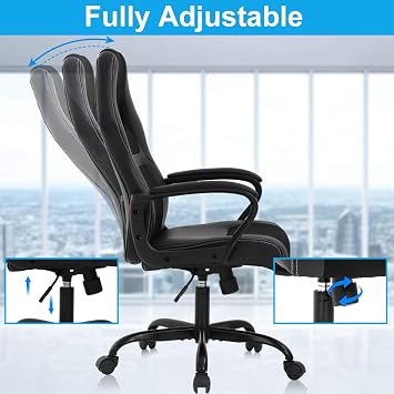 Gaming Chair Ergonomic Computer Desk Chair Adjustable PU Leather Racing Chairs with Lumbar Support Armrest High Back Swivel Computer Chairs for Adults, Black