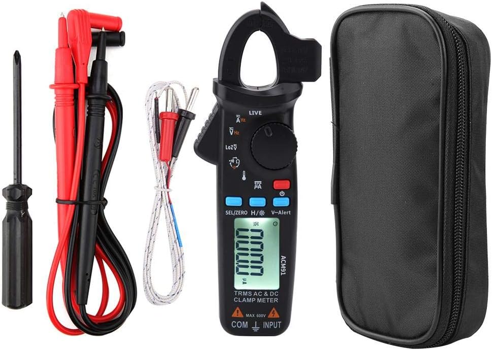 Walfront Clamp Meter 6000 Counts, ACM91 1mA True RMS Clamp Meter AC/DC Clamp Meter Multimeter Low Impedance Tester, Current Voltage Data Retention for Home Appliance