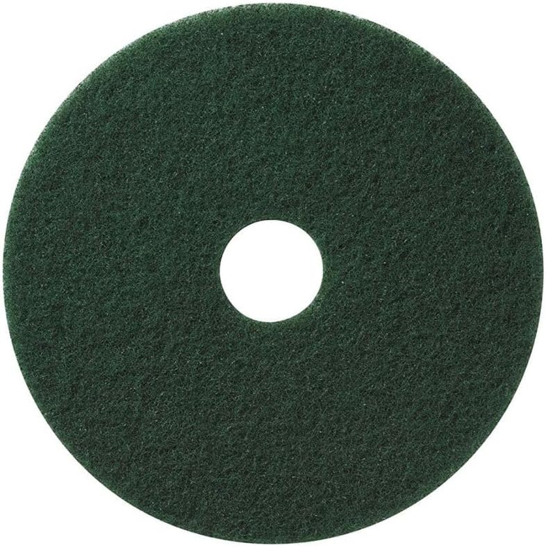 Americo Green Scrub Floor Pad, 12" Diameter, 3.25" Center Hole, 5 Pads/Case, Cleaning Pad for Hard Surfaces, Made of 100% Recycled Content, USA Made