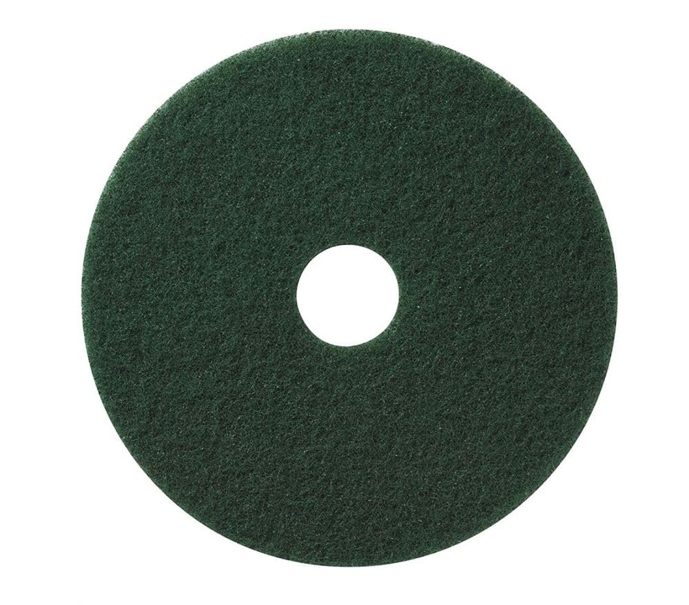 Americo Green Scrub Floor Pad, 12" Diameter, 3.25" Center Hole, 5 Pads/Case, Cleaning Pad for Hard Surfaces, Made of 100% Recycled Content, USA Made
