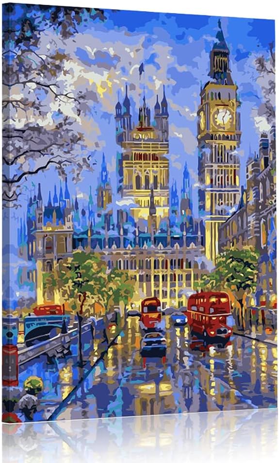 TISHIRON Canvas Wall Art Big Ben Painting London Cityscape Picture Prints England Night View Modern Artwork Wall Decor for Living Room Bedroom Stretched Framed Ready to Hang 18"x 12"