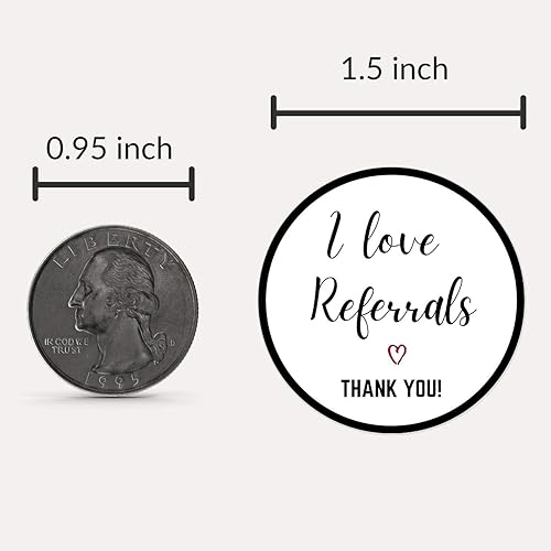 Miniatura 3 de Mobiusea Creation Rollo de calcomanías con texto en inglés "I Love Referrals", agradecimiento, 1.5 pulgadas, resistente al agua, 500 etiquetas para