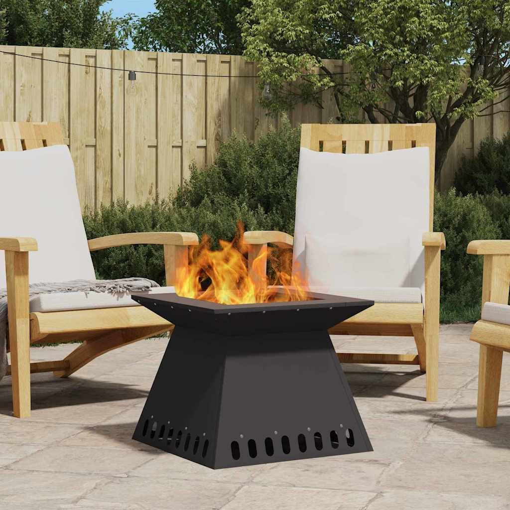 Brasero de acero negro 48 x 48 x 40 cm cuadrado con ventilación abierta para madera en jardín, terraza, balcón como fuente de calor