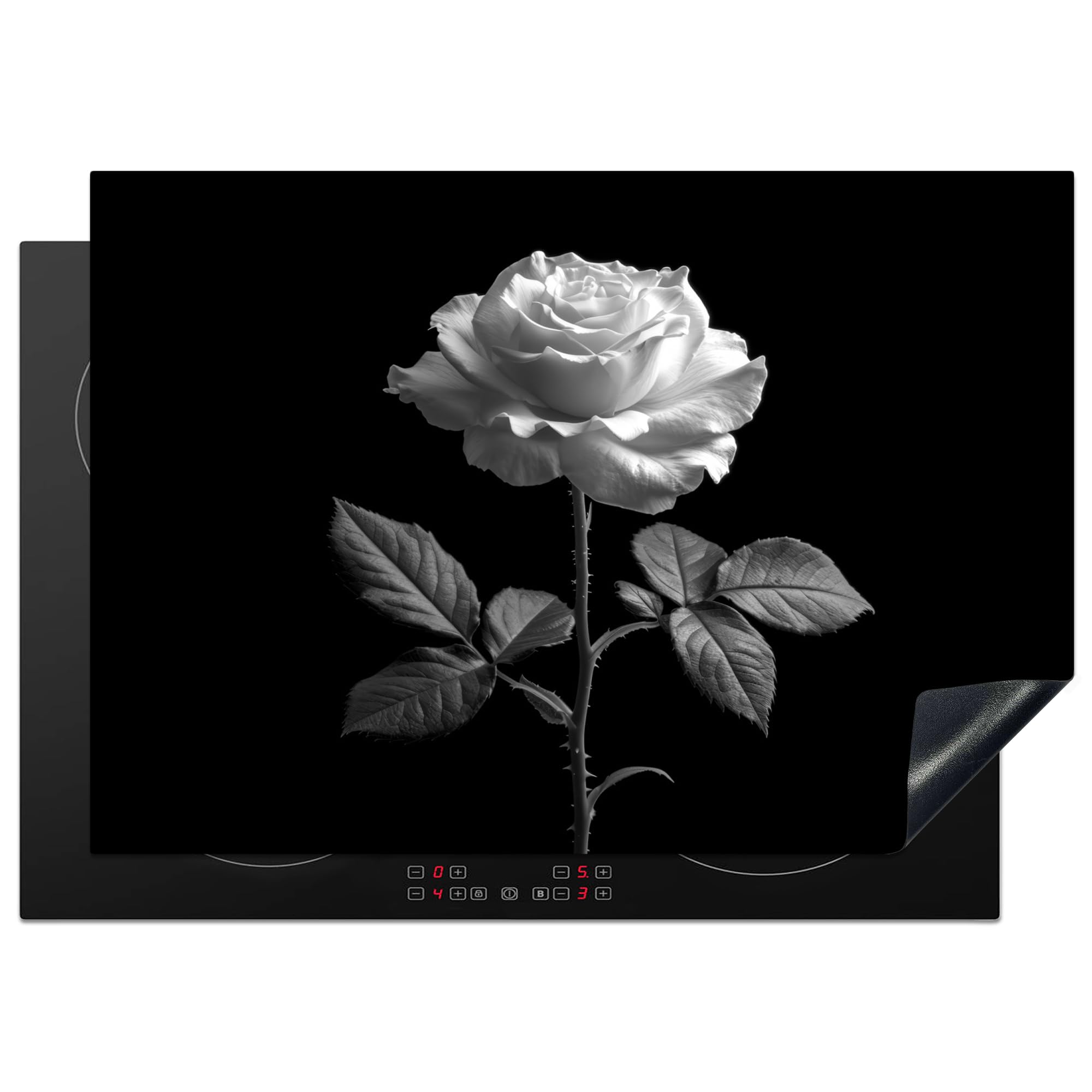 KitchenYeah© Induction Hob Protector Mat 20.5"x29.5" / 75x52 cm Cooker Top Protectors Cover Ceramic Covers Electric Hobs Vinyl Rose - Black and White - Flower
