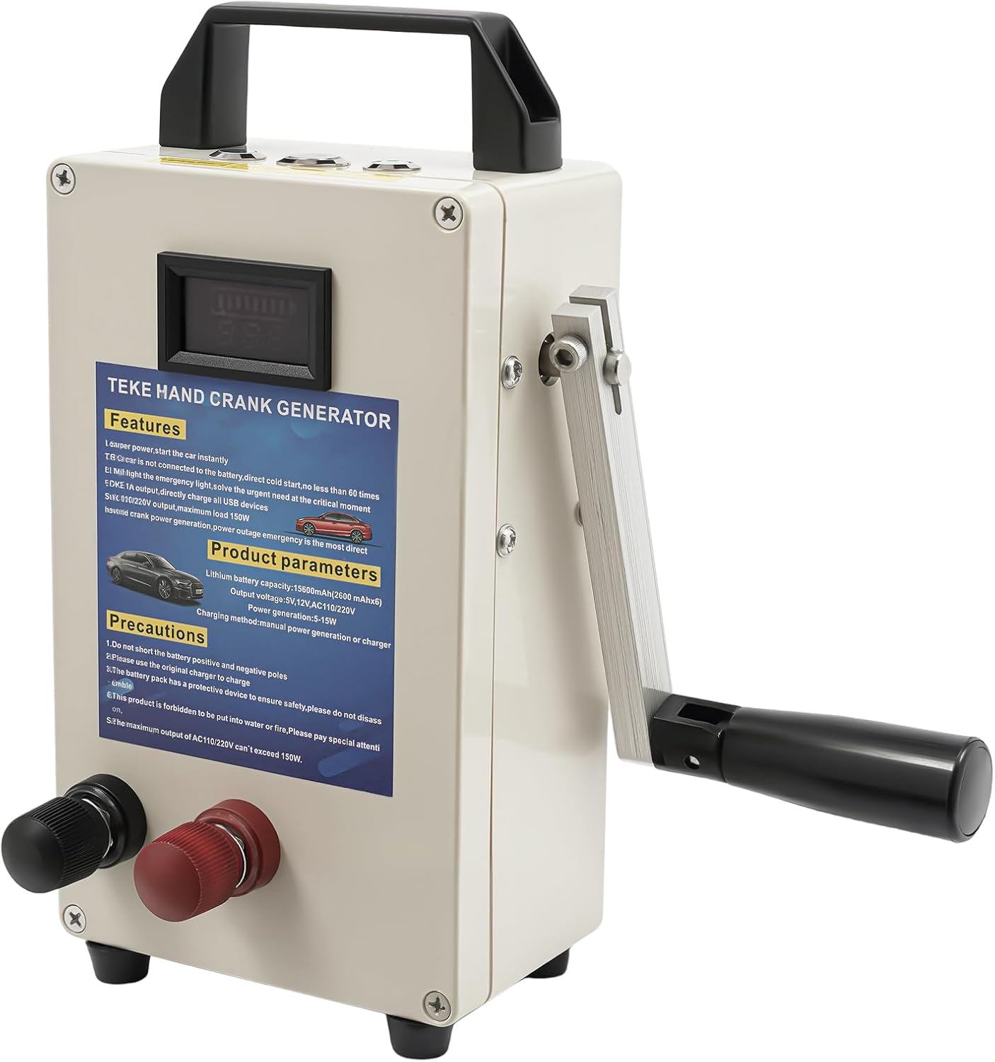 Generador manual de manivela de 5-15 W para acampar, exteriores y suministro de energía de emergencia para teléfonos móviles miniatura 1