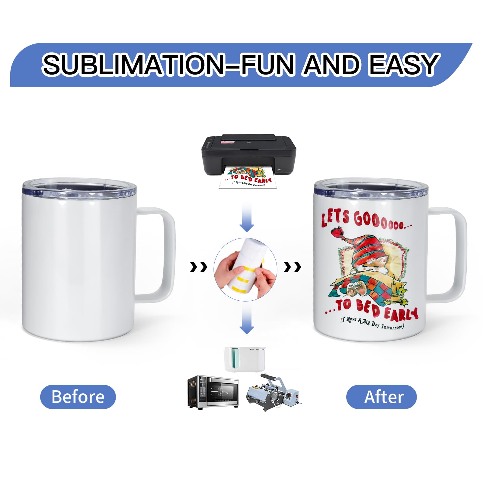 AGH Sublimations-Tassen-Rohlinge, 340 ml, Edelstahl-Sublimations-Kaffeebecher mit Griff und Schiebedeckel, Sublimationsgläser, doppelwandige Vakuumisolierung für Kaffee, 4 Stück