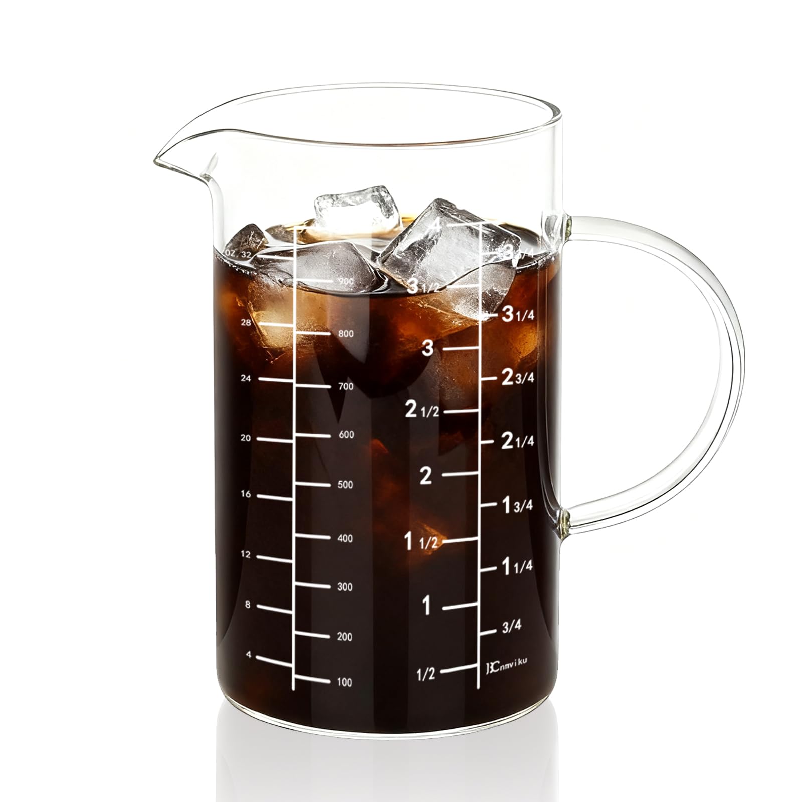Glass Measuring Cup with Multiscale Precision & V-Shape Pouring Edge,High-Temperature Resistance & Non-Slip Design for Home Chefs-1Pack (1000ml)