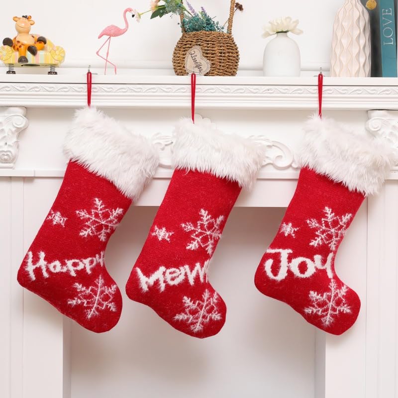 6 Stück Weihnachtsstrümpf für Kamin, Nikolausstiefel zum Befüllen Nikolaussocken Weihnachtsbaum Dekoration mit Schneeflocken Nikolausstrumpf Weihnachtsdekoration für Weihnachtsbaum,Wand, Treppe