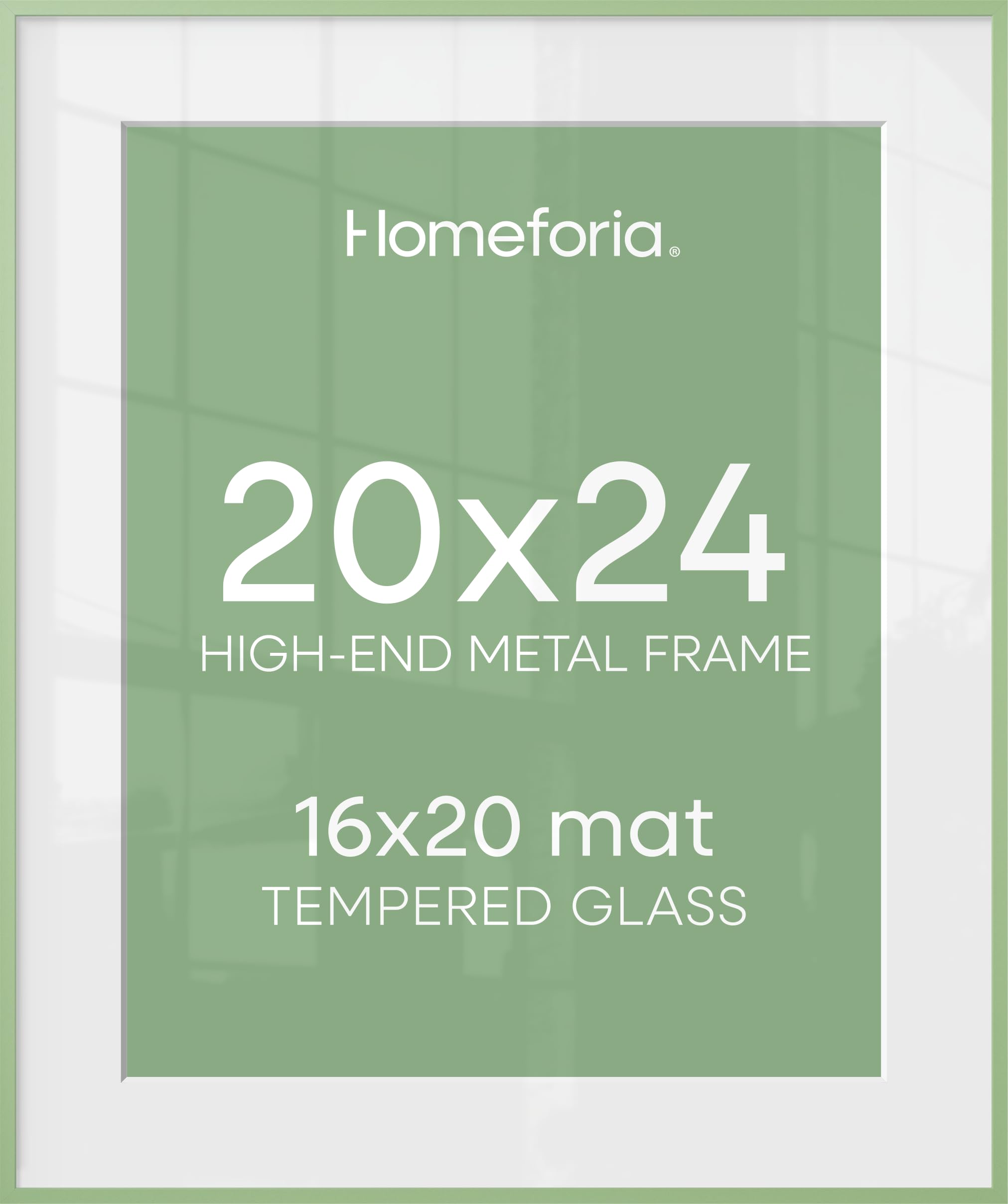 Homeforia 20x24 Frame Sage Green, High End Metal 20x24 Poster Frames with Mat 16x20 inch Photo, 20 x 24 Sage Green Picture Frame Matted to 16 by 20 Art, 24x20 Frame, Tempered Glass, Wall Kit, Set of 1