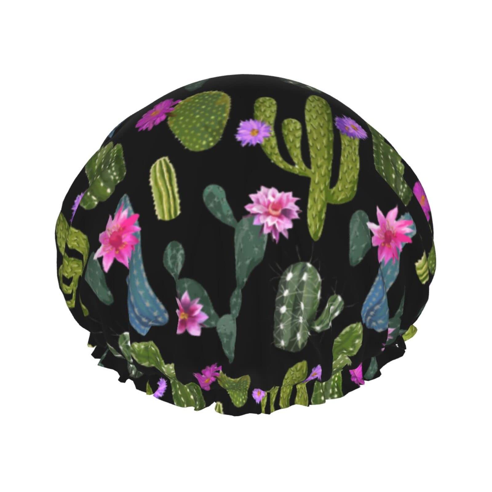 Gorros de ducha Gorro de baño de flores de cactus para mujer Gorro de ducha impermeable y ajustable de doble capa