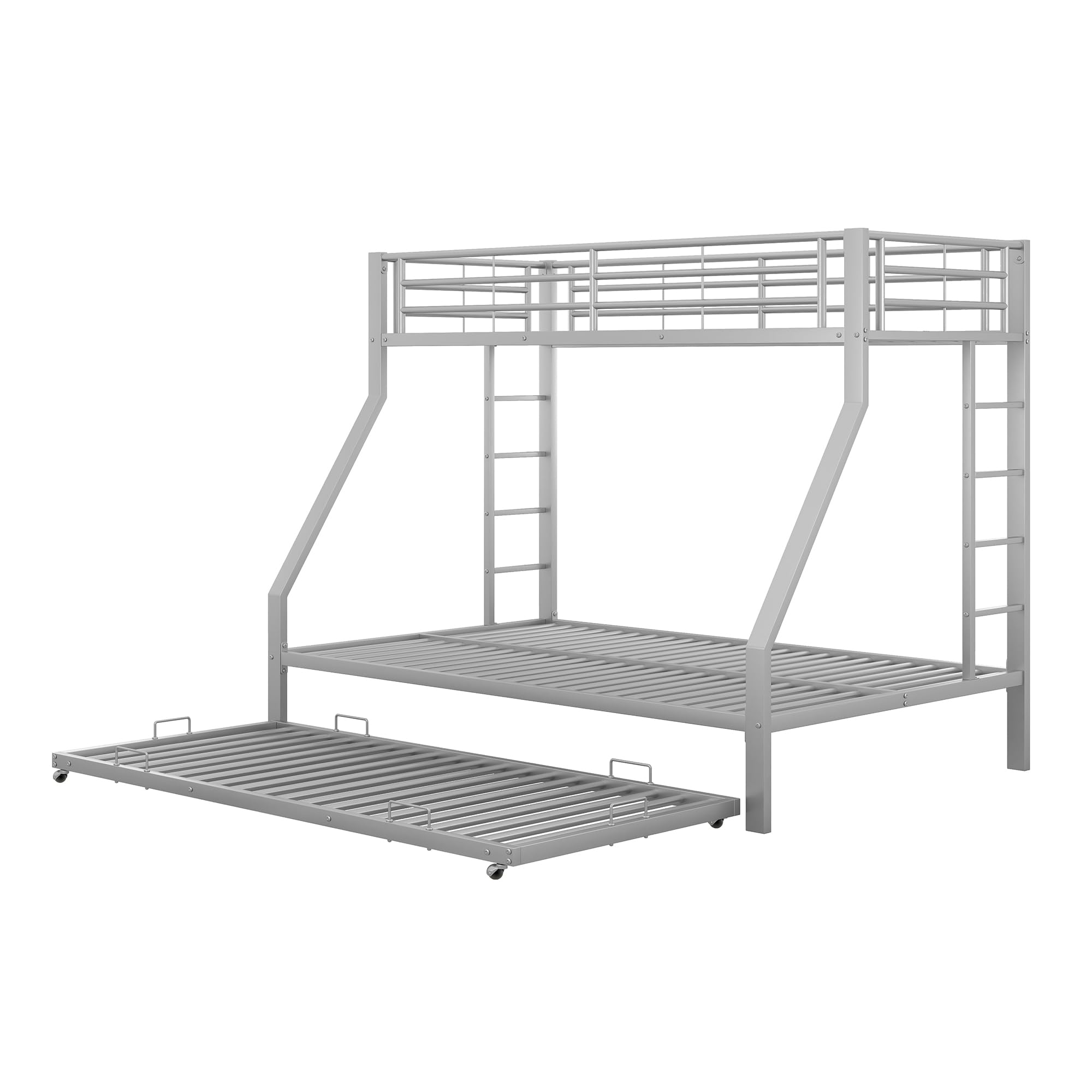 Moimhear Letto a castello, letto in metallo con letto estraibile, con scala su entrambi i lati per bambini, adolescenti, adulti, facile da montare, 90 (140) x 200 cm (argento), WX000124