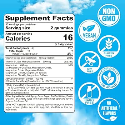 Magnesium Glycinate Complex Gummies 400mg | 8 Forms of Magnesium: Malate, Citrate, Taurate & More | with Ashwagandha 400mg, D3, B12 | Supports Calm, Relaxation, Mood & Muscle Cramp | Vegan, 60 Count