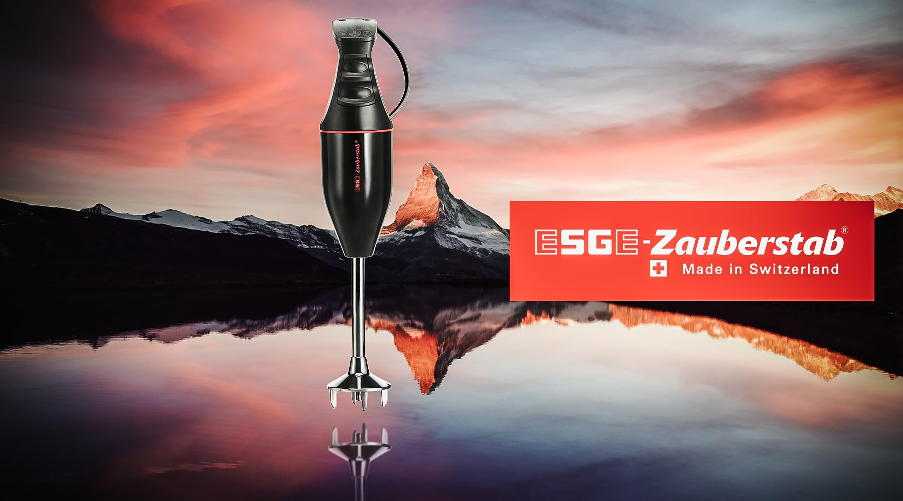 ESGE Zauberstab 90129 M 100 design czarny, blender ręczny, blender immersyjny, 2 stopnie do 10 000 obr./min, ergonomiczny uchwyt, trwały, wytrzymały silnik, w zestawie akcesoria, 120 W, wyprodukowano