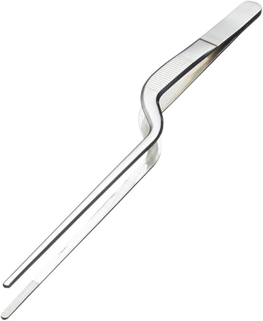 MasterClass Angled Chef Tweezers / Plating Tongs, Stainless Steel, 21 cm, Silver