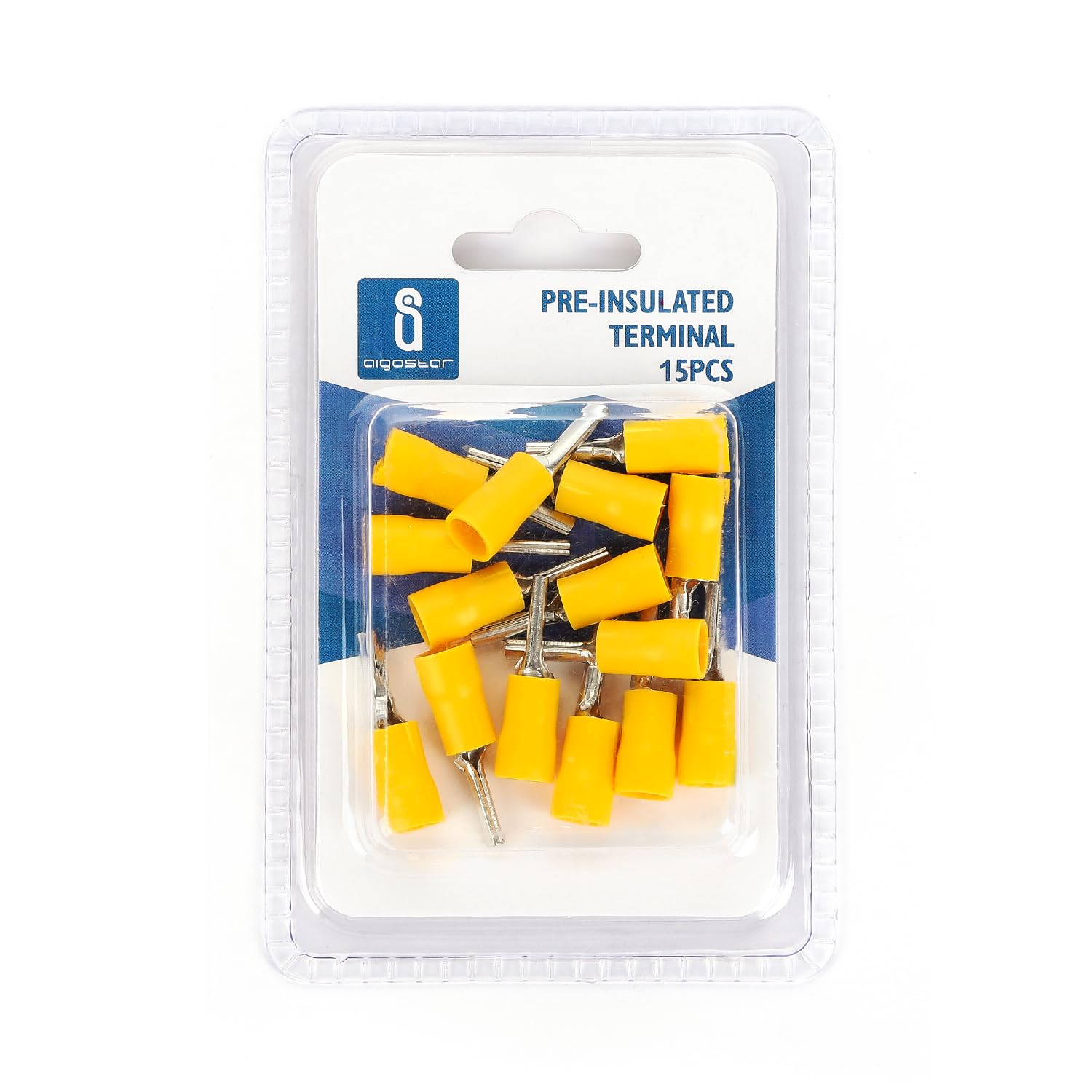 Pre-insulated terminal PTV5.5-13 Yellow, ideal for safe electrical connections. Presentation in blister pack of 15 units, guaranteeing quality and efficiency in each use.