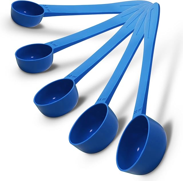 5pc Assorted Kit, RE-GEN Reusable Long Handle Measuring Scoops Dosing Spoons Set 2.5ml, 5ml, 10ml, 15ml, 20ml | Ideal for Liquids, Powders, Granules, Home, Kitchen, Catering, Healthcare, Fitness