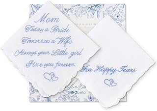 InnoBeta Mother of the Bride Gifts, Wedding Handkerchief For Happy Tears, Something Blue Handkerchiefs Set of 2
