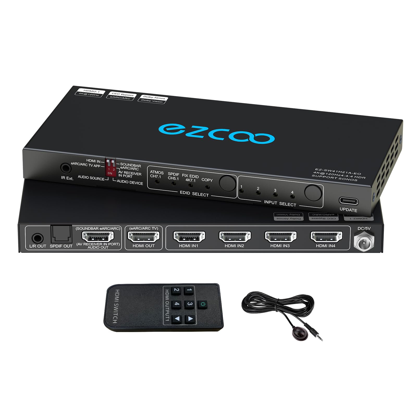 ezcoo HDMI 2.1 Switch with 4K 120Hz eARC and Audio Extractor