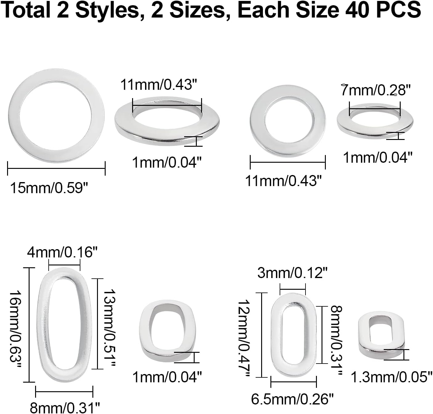 UNICRAFTALE About 160pcs 2 Sizes Ring/Oval Linking Ring Stainless Steel Linking Circle Connectors Metal Charm for Bracelet Necklace Jewelry Making Stainless Steel Color - Image 5