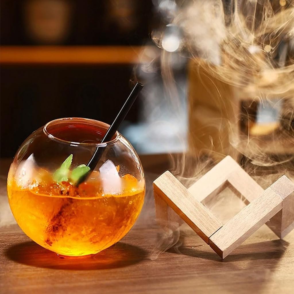 Exquisite Creative spherical glass cup with wooden stand bar glassware beverage glasses clear whiskey cocktail glasses coffee mug Practical