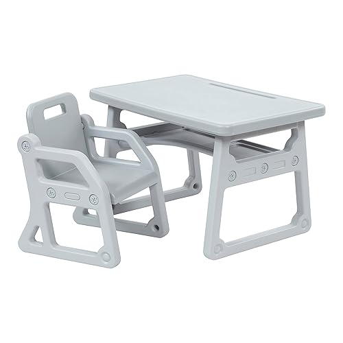 ECR4Kids Escritorio y silla para niños pequeños, muebles para niños, gris claro, 2 piezas