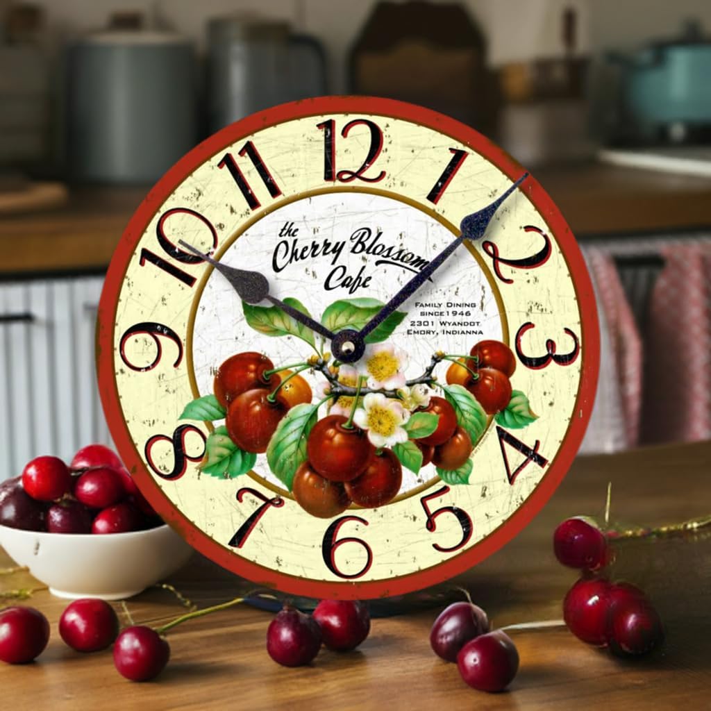 Item C2019 Vintage Style 10.5 Inch Retro Cherries Clock
