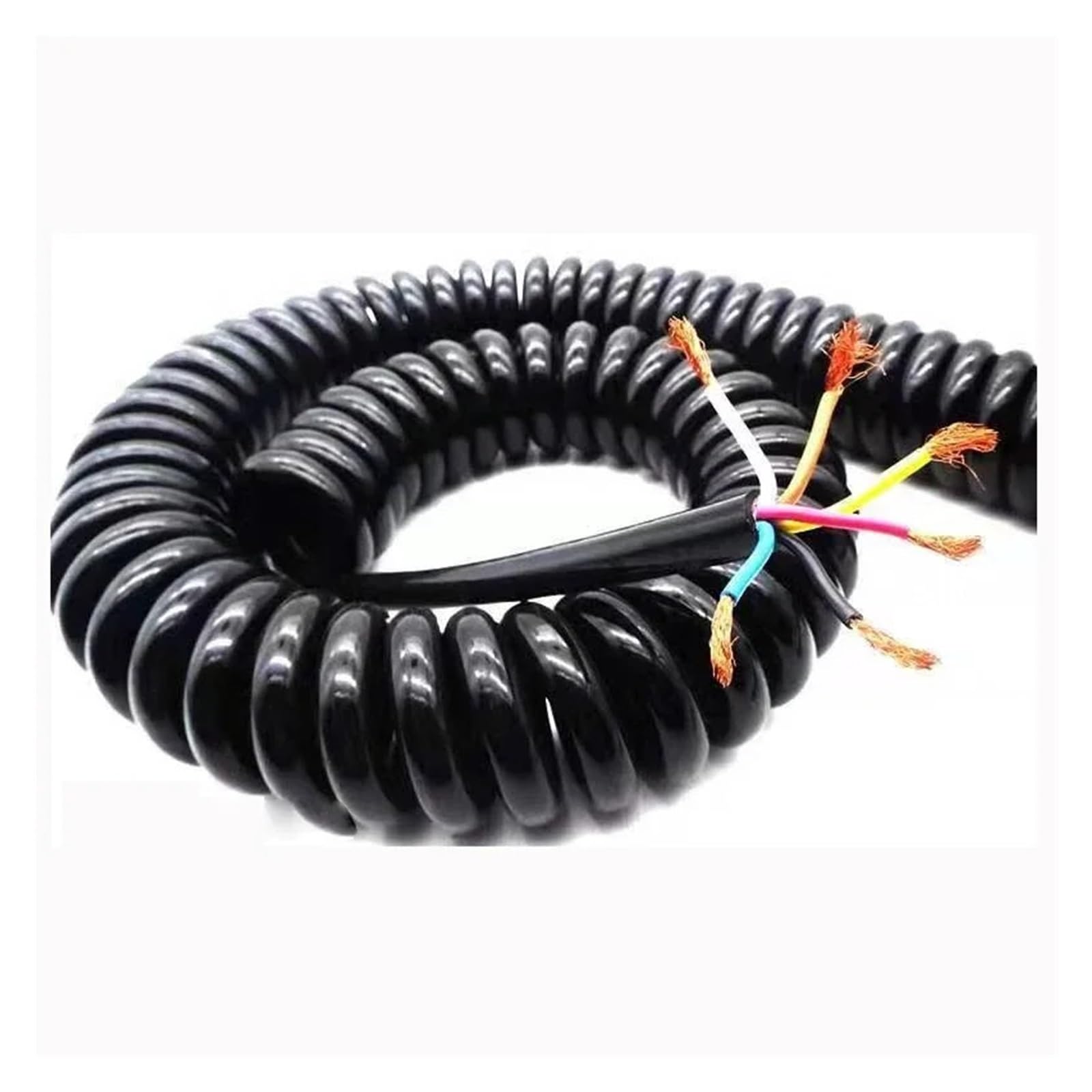 6-adriges 0,2 mm² 24AWG Federteleskop-Spiralkabel, 0,5 m, 7. Schwarzes Netzkabel(2.5m)