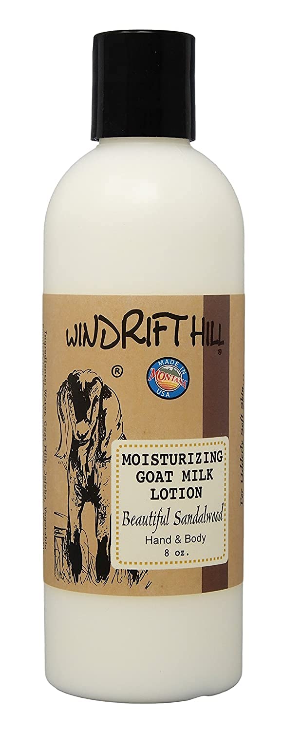 (Beautiful Sandalwood) Moisturizing Goat Milk Hand & Body Lotion With Essential Oils 8 Ounce Bottle