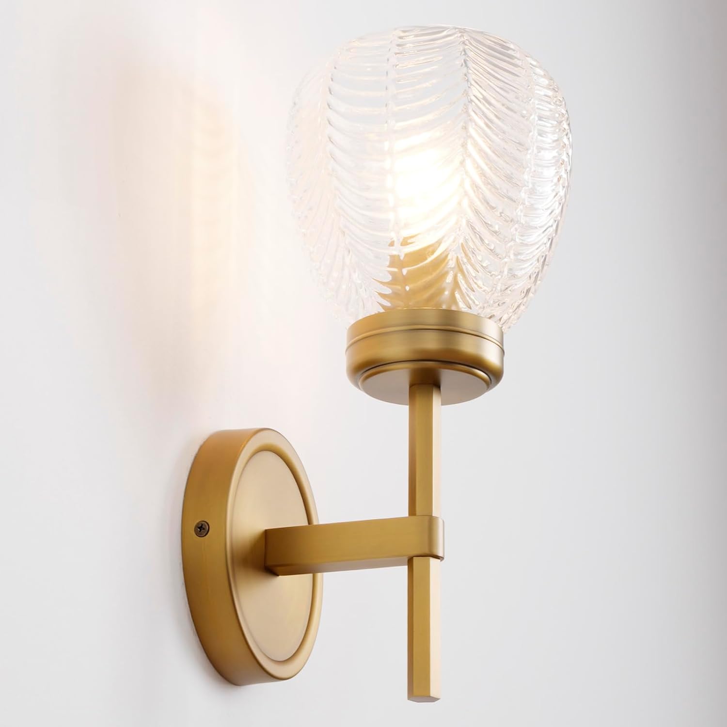 Vintage Wall Sconce Light Brass Gold Bathroom Sconces with Clear Textured Glass Modern Vanity Lights Hardwire Wall Mounted Lamp for Bathroom Mirror Living Room Bedroom Kitchen Hallway