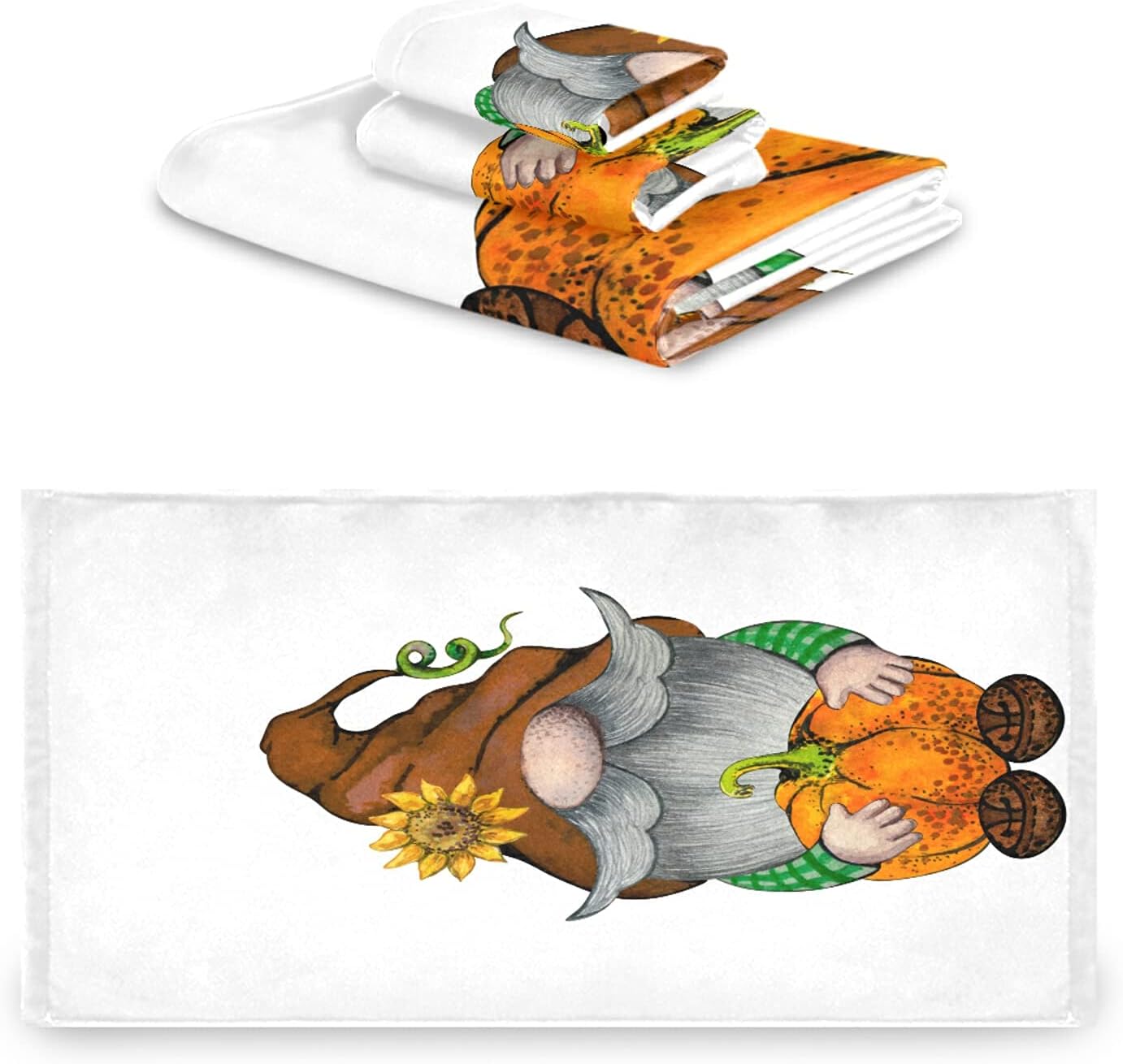 ALAZA Brown Fall Gnome with Pumpkins Bath Towel Set Luxury Decorative Set of 3, 1 Bath Towel 1 Hand Towel 1 Washcloth Soft Multipurpose for for Bathroom Hotel Gym Yoga Spa