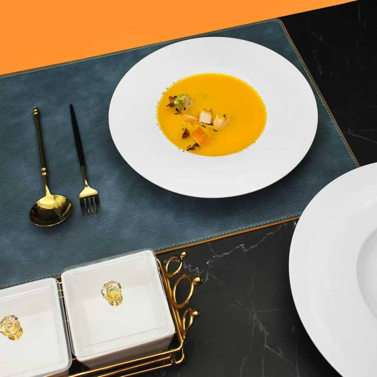 Plato de sopa de cerámica con borde ancho, cuenco de sopa de 9 onzas, juego de 4 cuencos para pasta, plato blanco poco profundo con borde, la mejor opción para restaurantes de alta