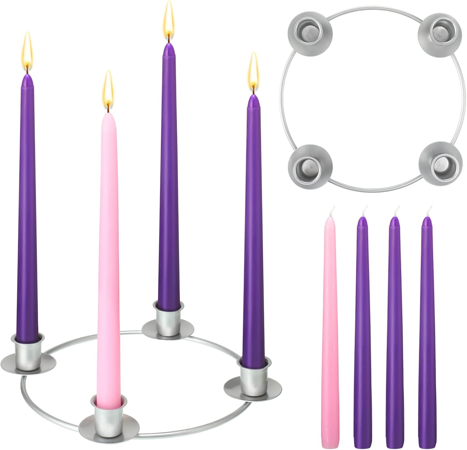 5 Packs Christmas Advent Wreath Ring Set Silver Christmas Advent Candles Holder with 4 Pcs