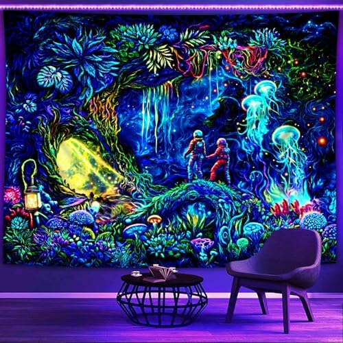 Amazon.com: PSYHILAR Blacklight Enchanted Forest Tapestry Wall Hanging ...