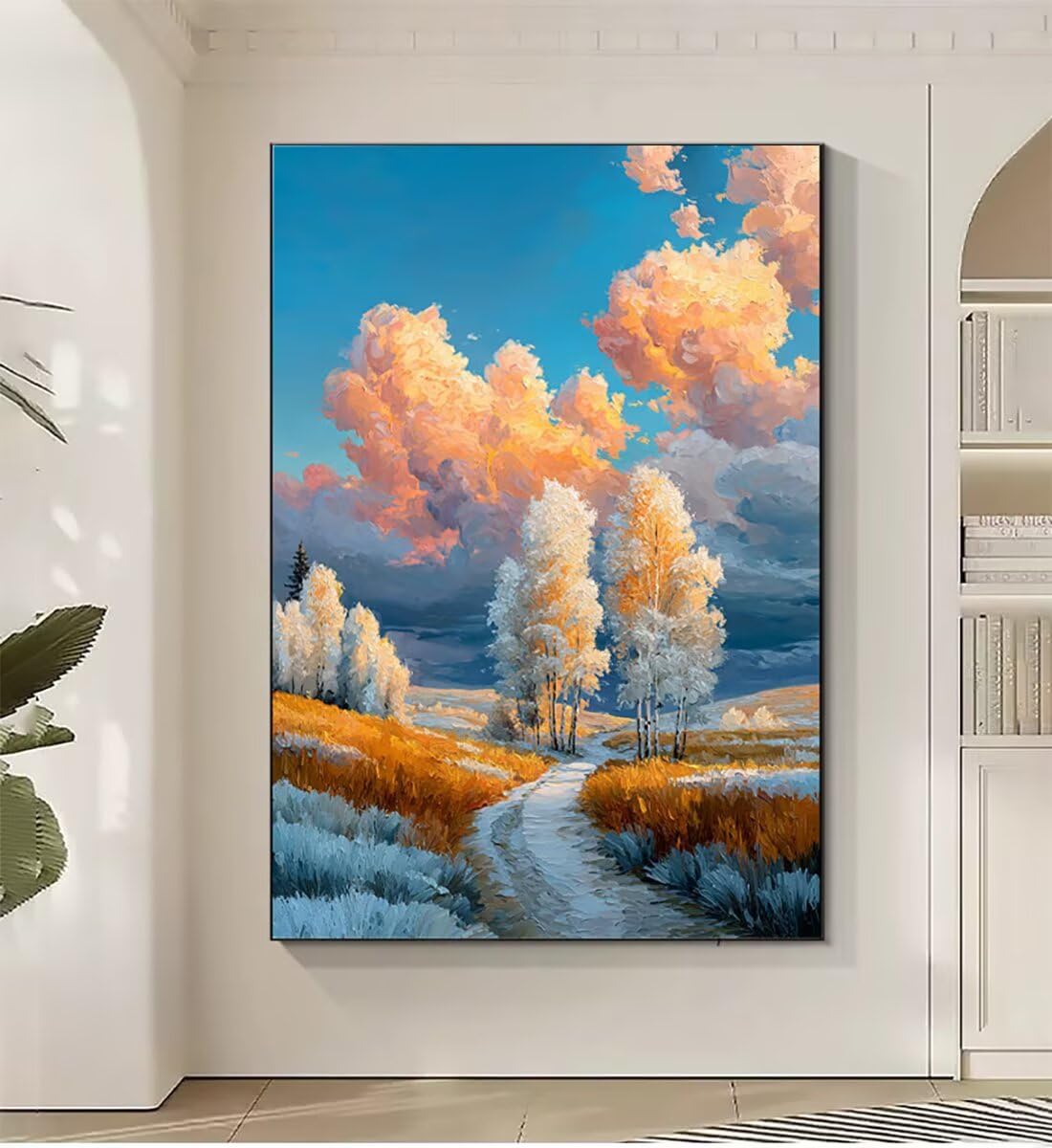 Landschaft Baum Malen Nach Zahlen Erwachsene, Paint by Numbers Adult Anfänger Set, Heimwerk Malen Nach Zahlen Kinder Mit Rahmen, 3 Pinsel und 36 Acrylfarbe Als für Deko Wohnzimmer 60 x 80 cm BJHDK326