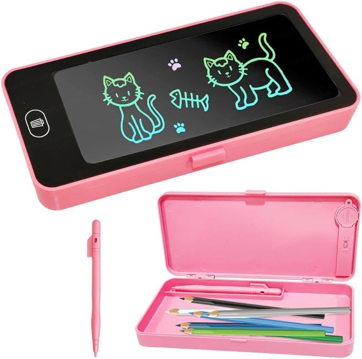 Zuphaar LCD Writing Tablet, Pink Electronic Drawing Board with Storage Case, Digital Doodle Pad with Stylus Pen and Color Display