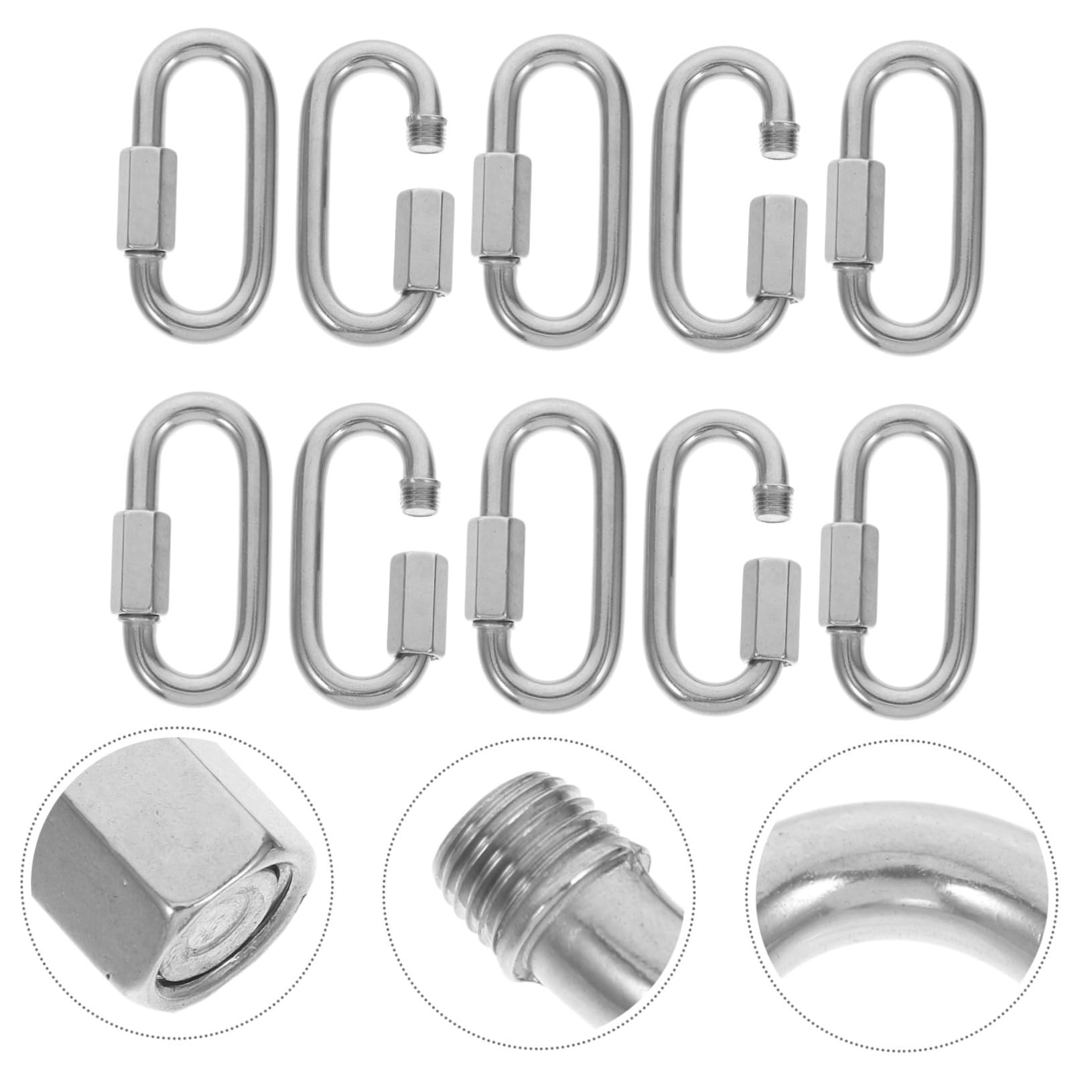 Mikikit 10 piezas Conector Rápido de Cadena Inoxidable Mosquetón Forma de D para Acampada y Equipos de Exterior Uso Multifuncional y Alta Seguridad