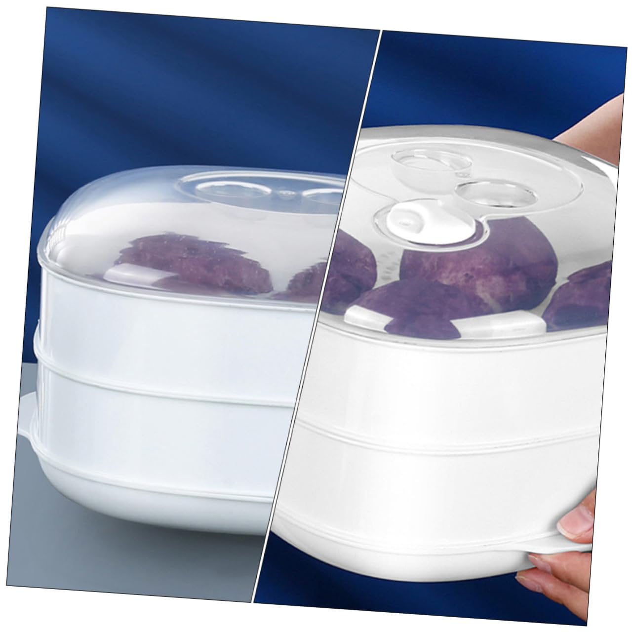 Alimentos Eléctricos Cocina Microondas Cesta Tapa Bollos De Vapor Bola De Masa De Arro 3