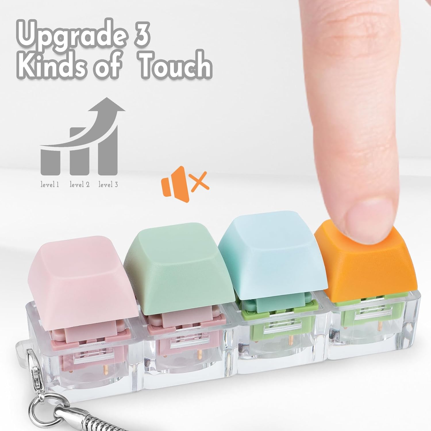 Byhoo Keyboard Fidget Toys, Quiet Fidget Toys for Relieve Stress, Fidget Keychain of 4 Colors Keyboard Clicker, Silent Fidget Keyboard for Study Room, Library and More Quietness Place
