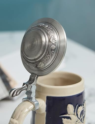 Miniatura 10 de HAUCOZE Taza de cerveza alemana bávara con tapa Petwer para regalos de cumpleaños, hombres, padre, marido, 0.6 litros